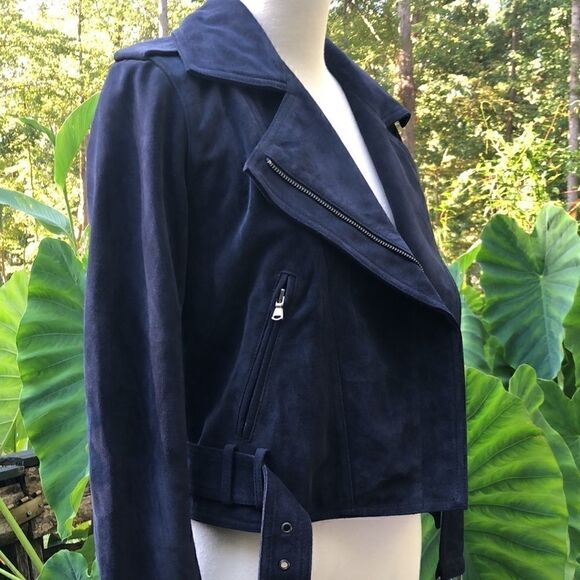 Parker Suede Moto Leather Jacket in Blue - Picture 4 of 16